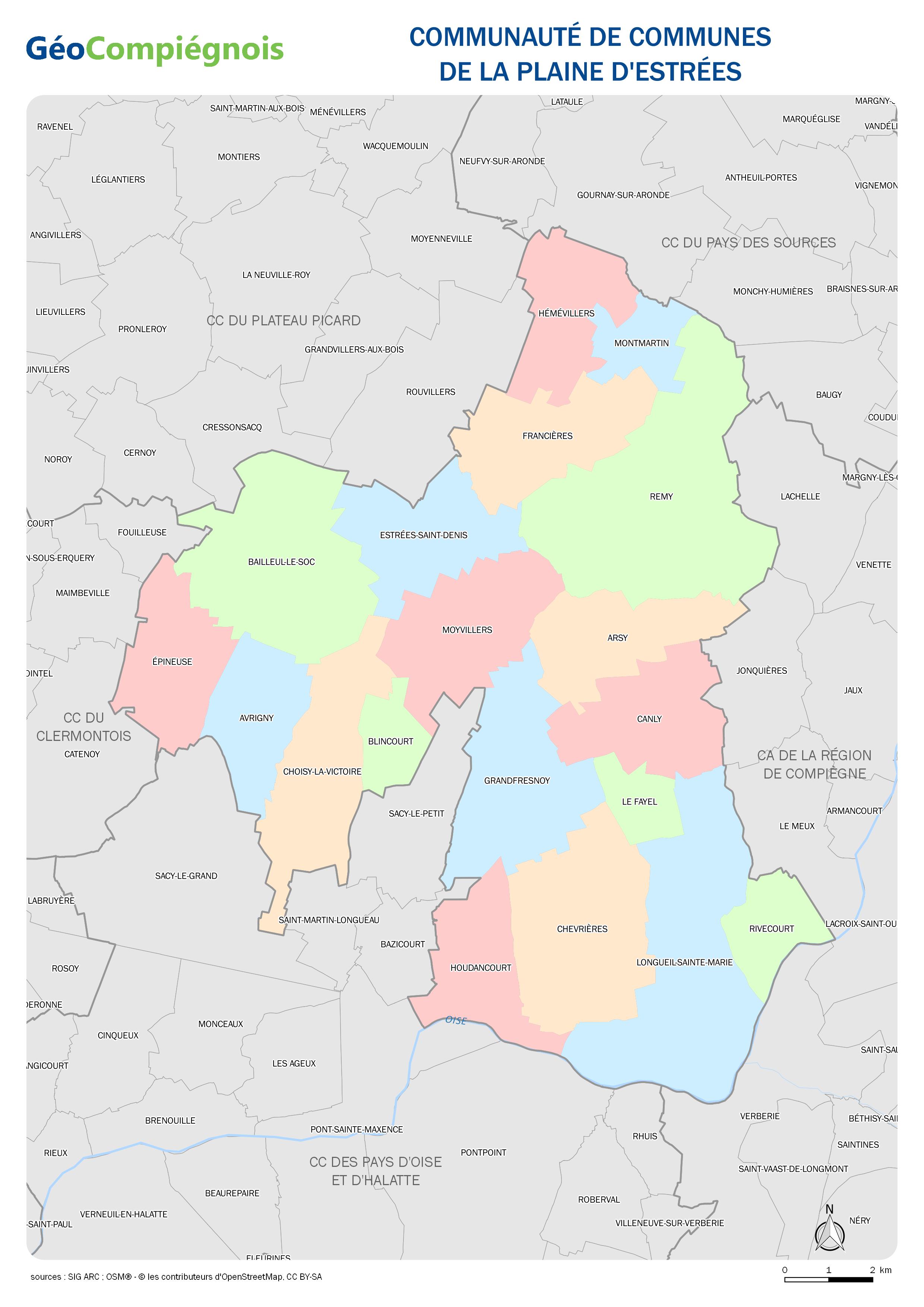 Limites administratives des collectivités de la CC de la Plaine d'Estrées