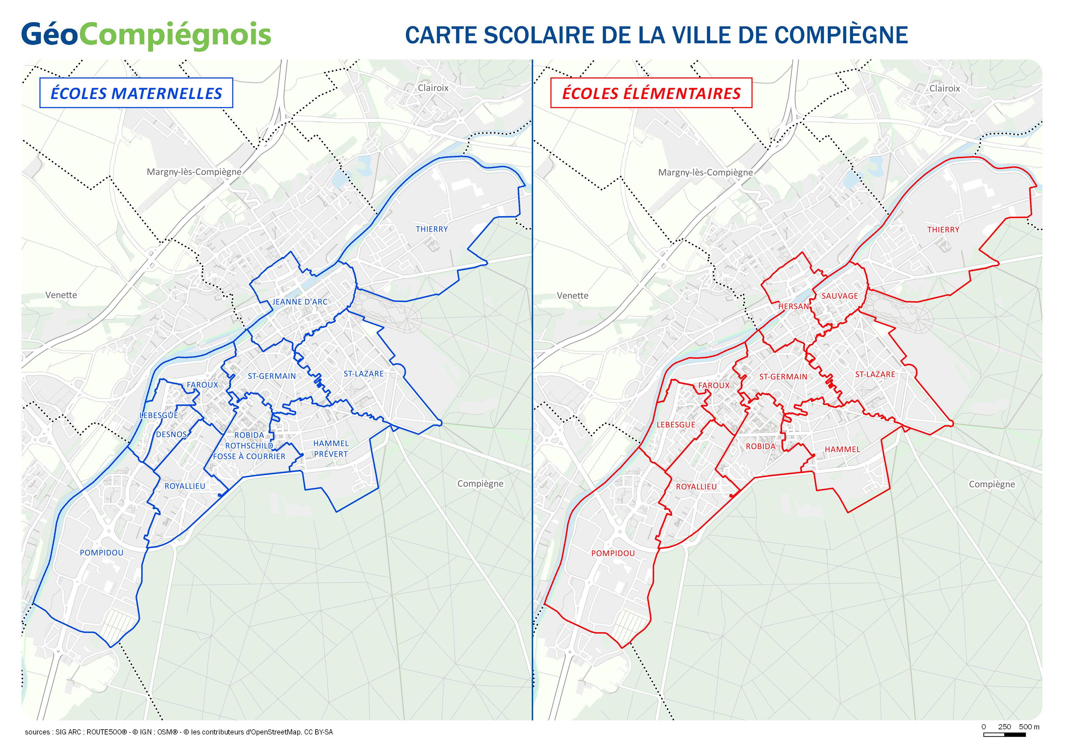 Carte scolaire de la ville de Compiègne