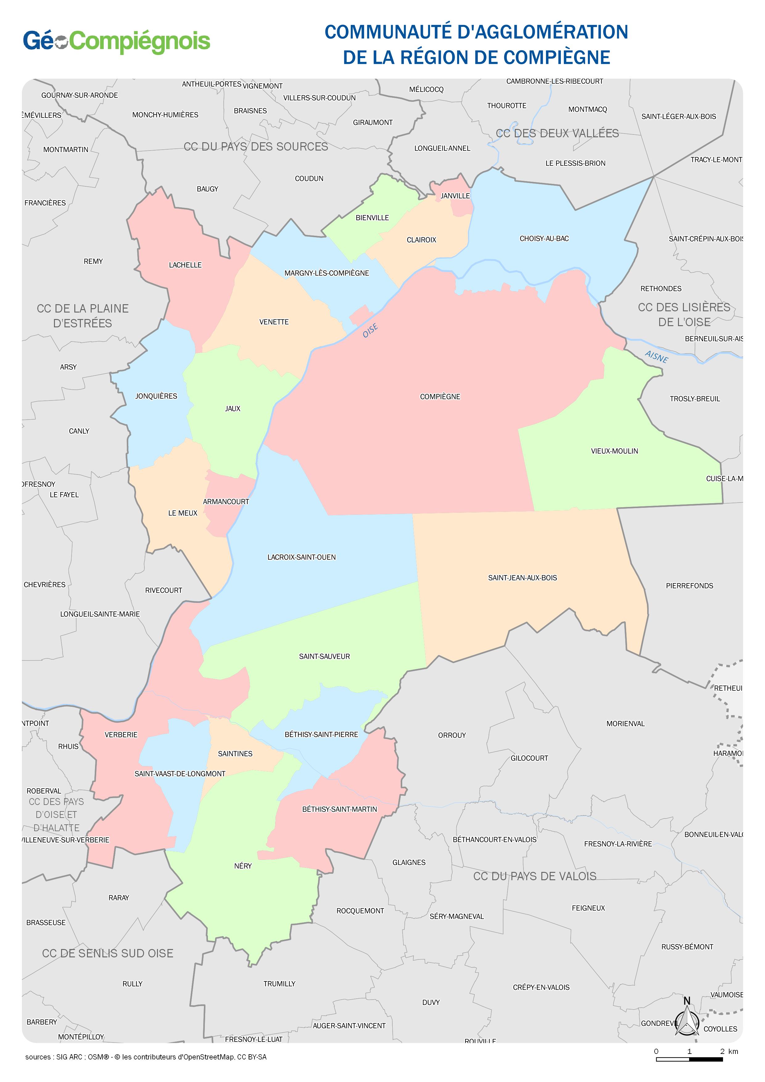 Limites administratives des collectivités de la CA de la Région de Compiègne