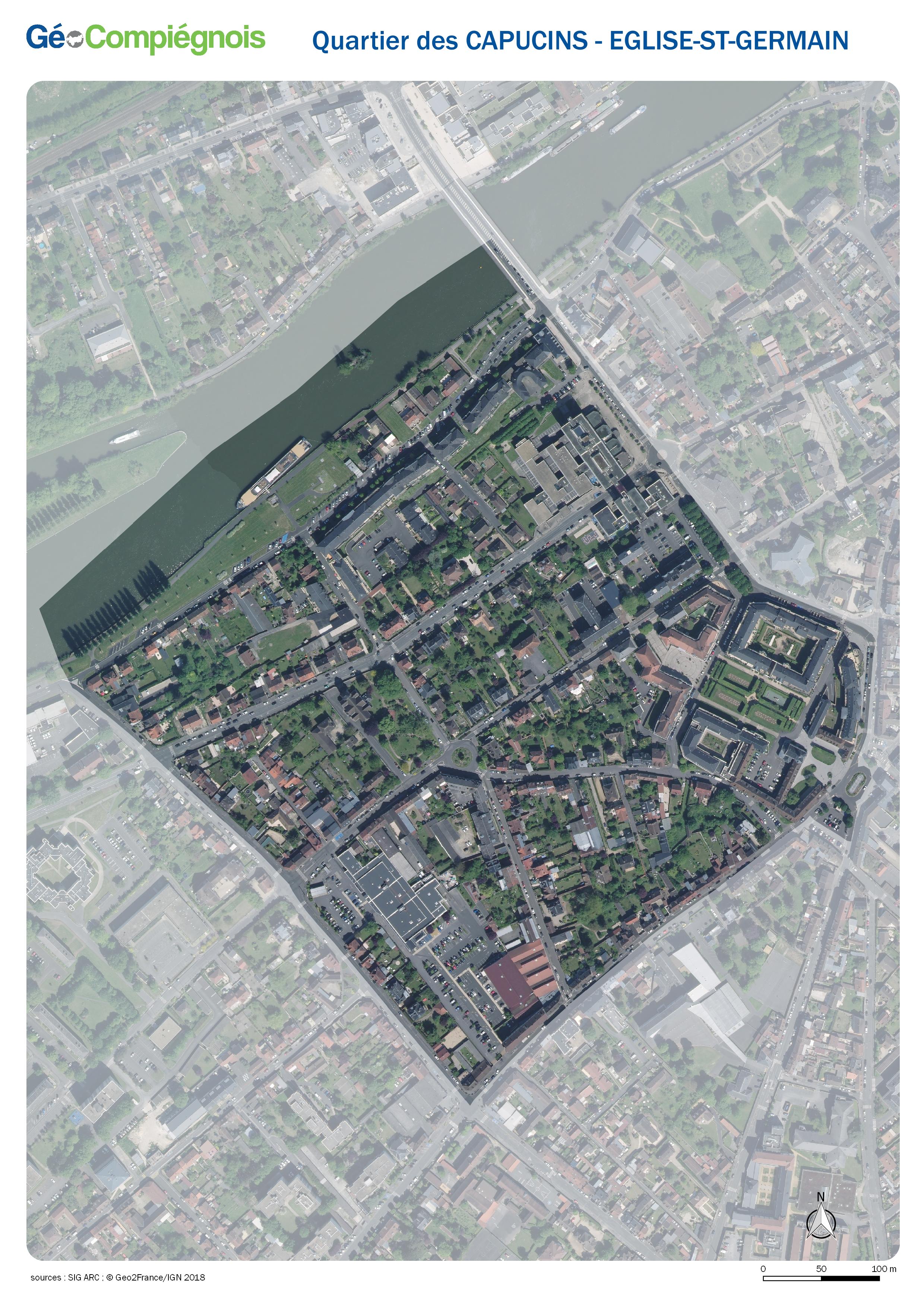 Photographie aérienne 2018 du quartier des Capucins - Eglise-Saint-Germain