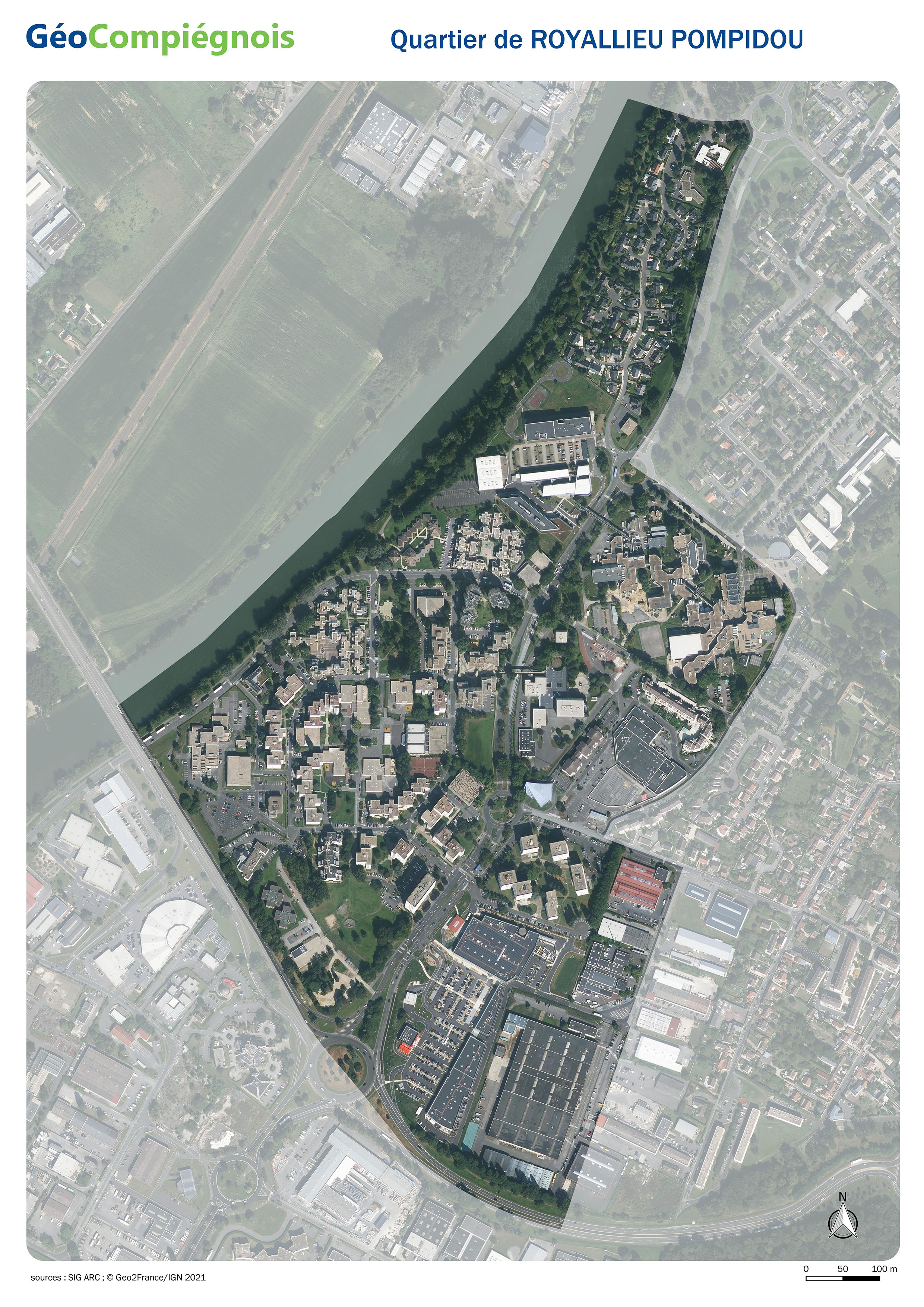 Photographie aérienne 2021 du quartier de Royallieu Pompidou