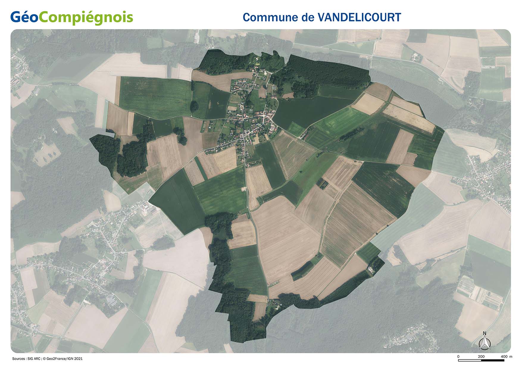 Photographie aérienne 2021 sur la commune de Vandélicourt