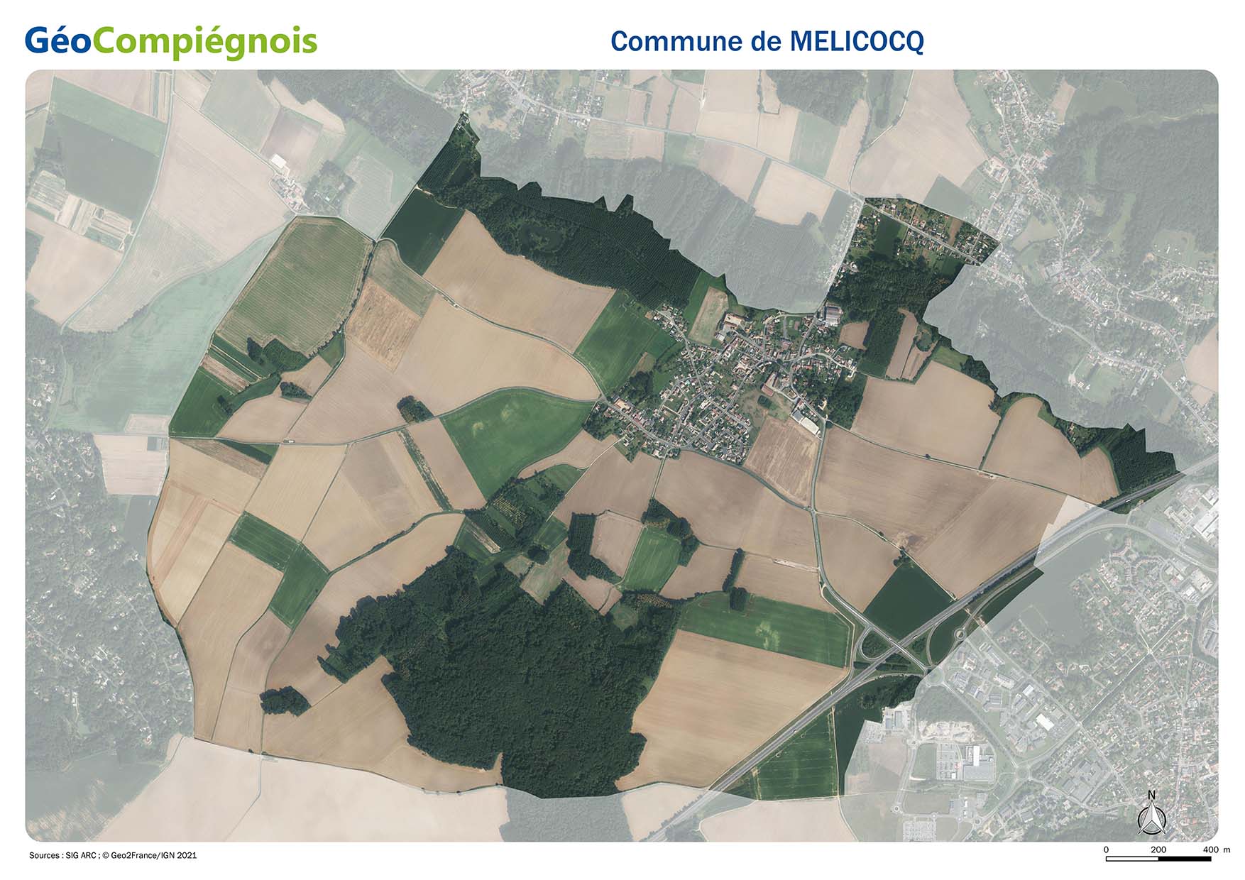 Photographie aérienne 2021 sur la commune de Mélicocq