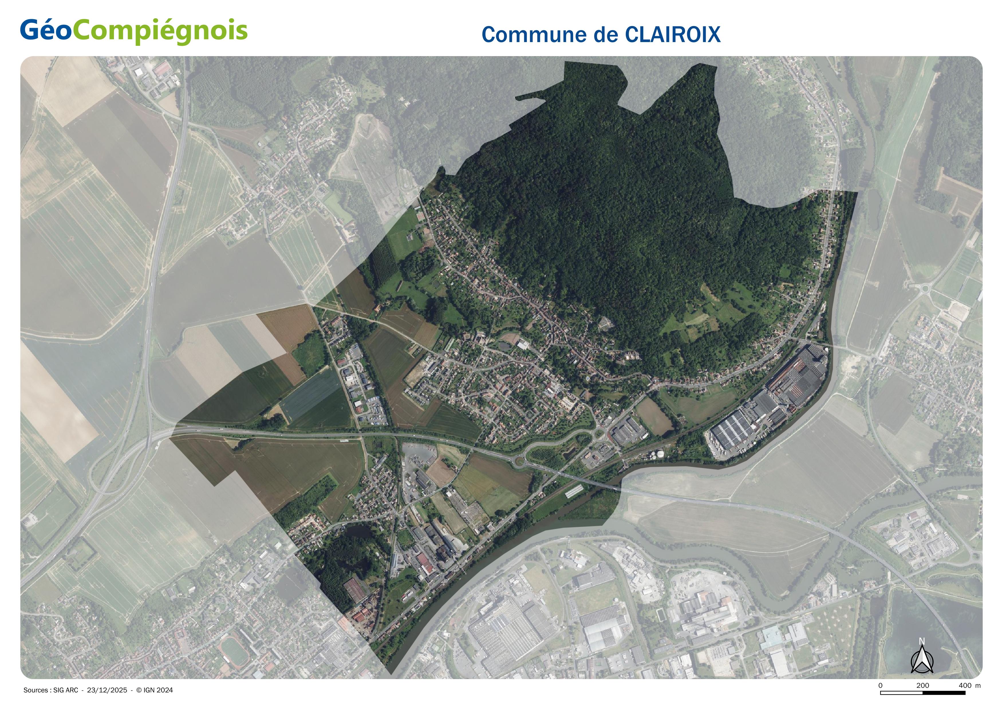 Photographie aérienne 2024 sur la commune de Clairoix