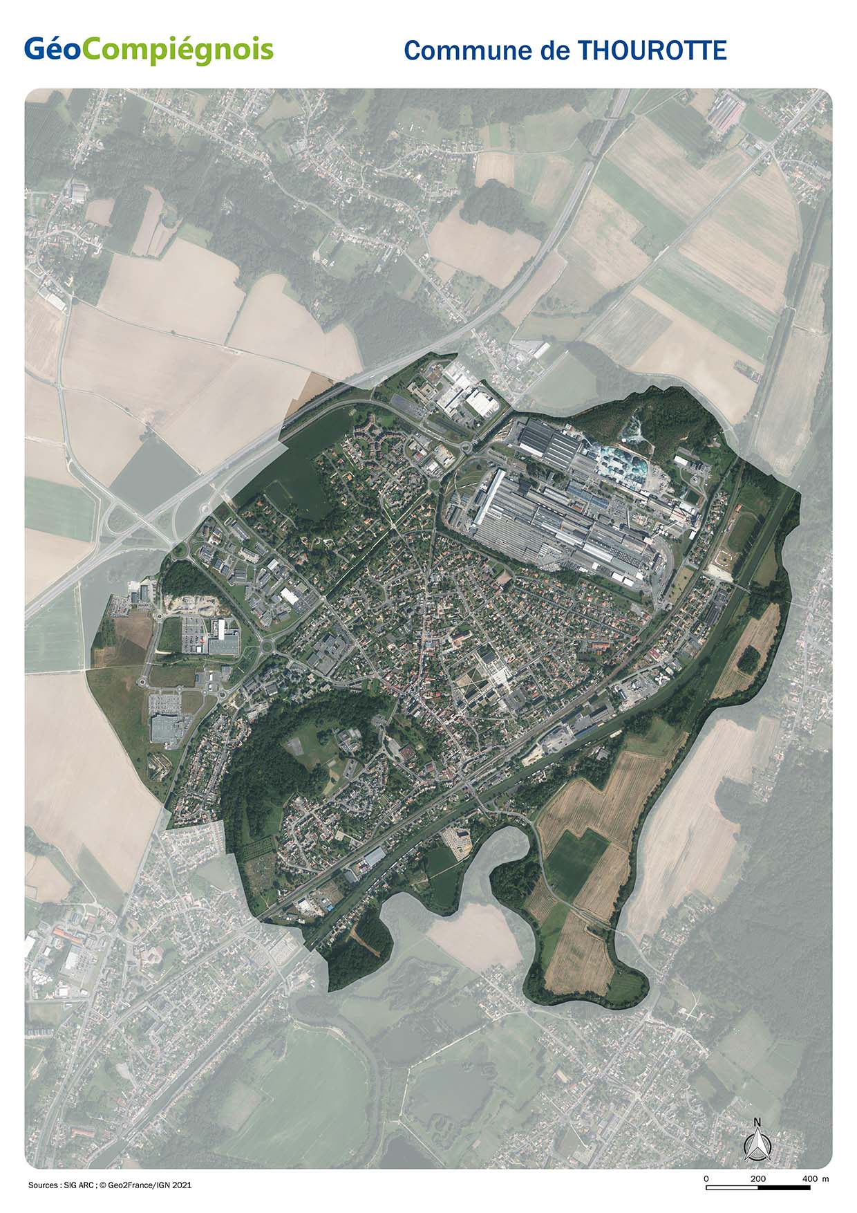 Photographie aérienne 2021 sur la commune de Thourotte