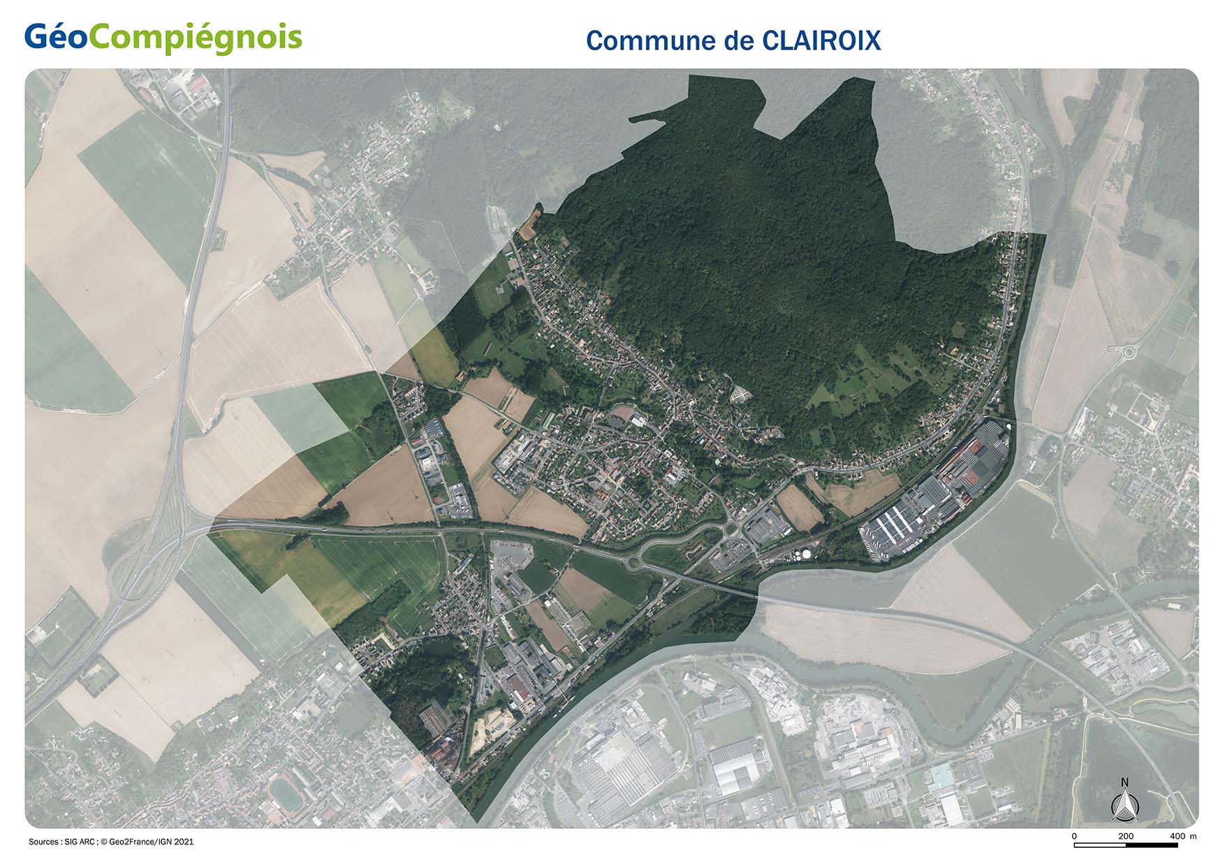 Photographie aérienne 2021 sur la commune de Clairoix