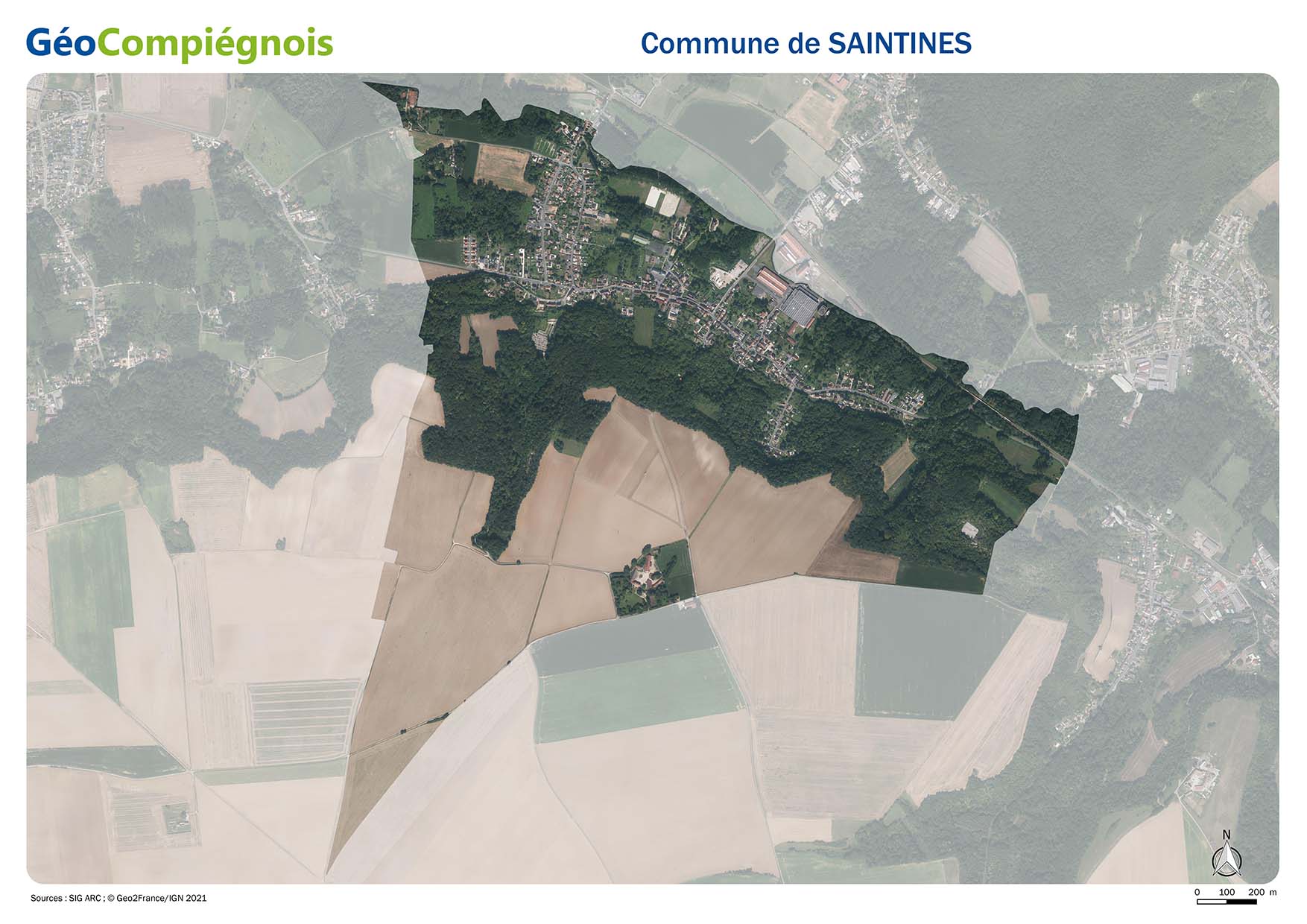 Photographie aérienne 2021 sur la commune de Saintines