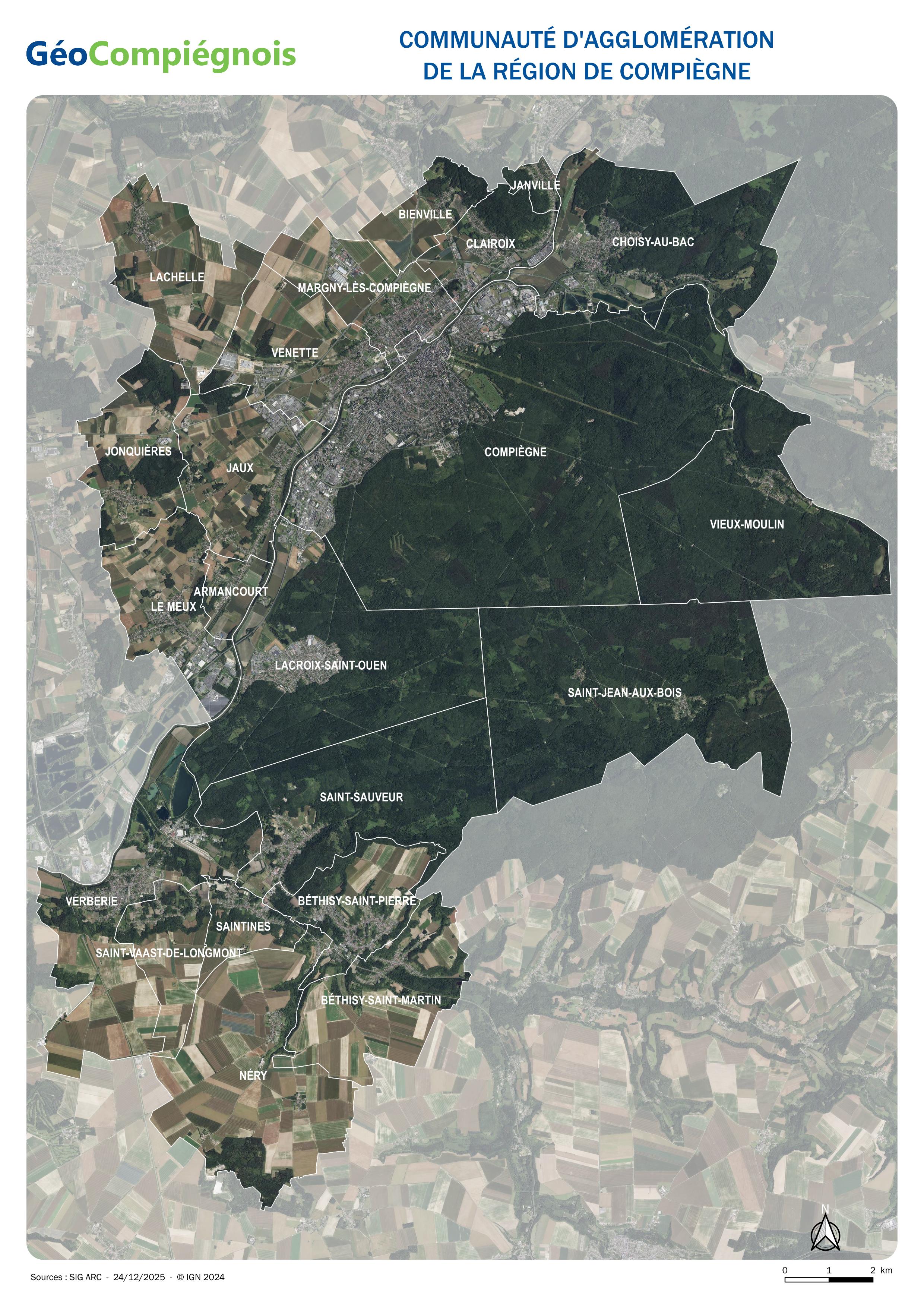 Photographie aérienne 2024 sur la CA de la Région de Compiègne (ARC)