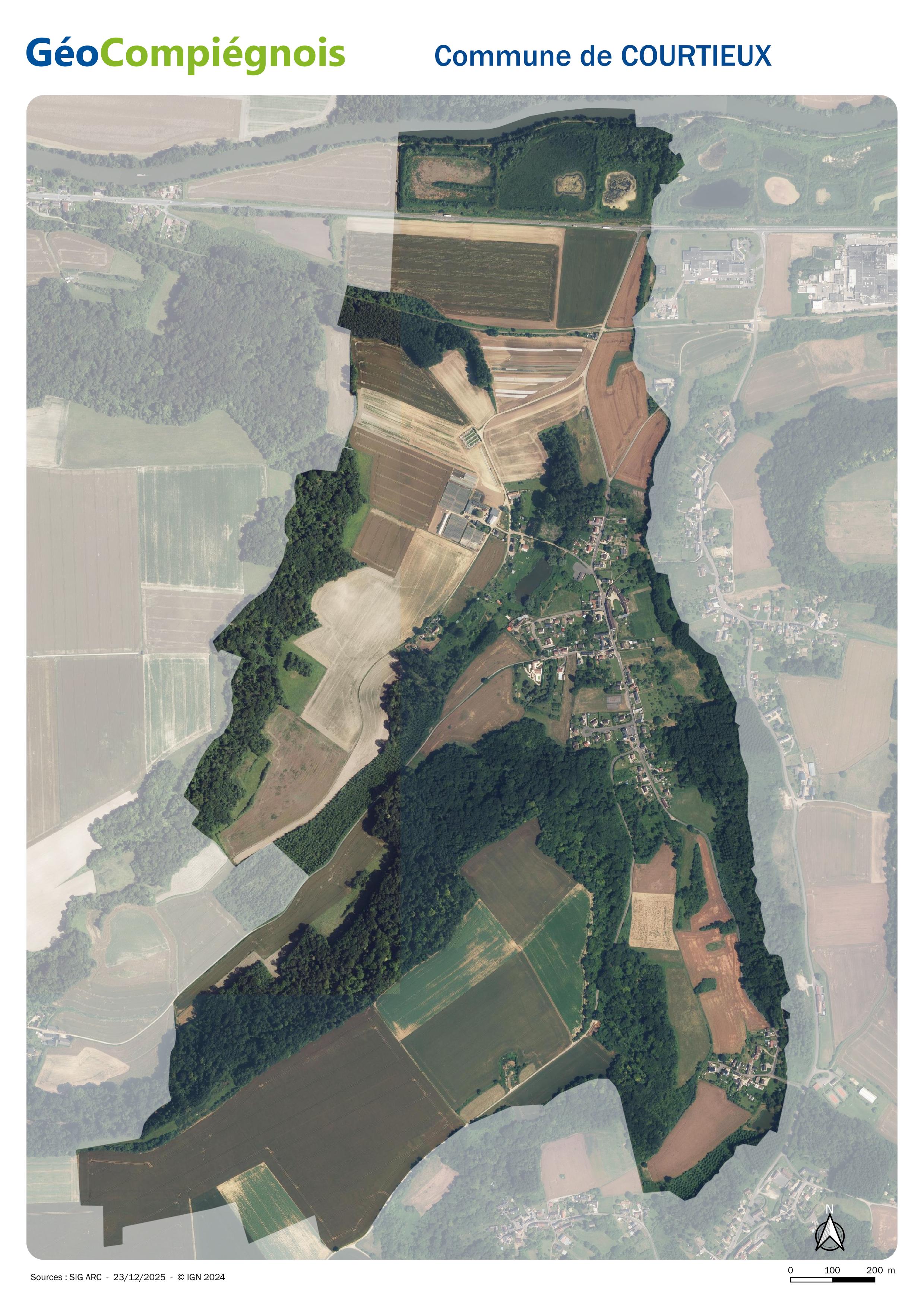 Photographie aérienne 2024 sur la commune de Courtieux