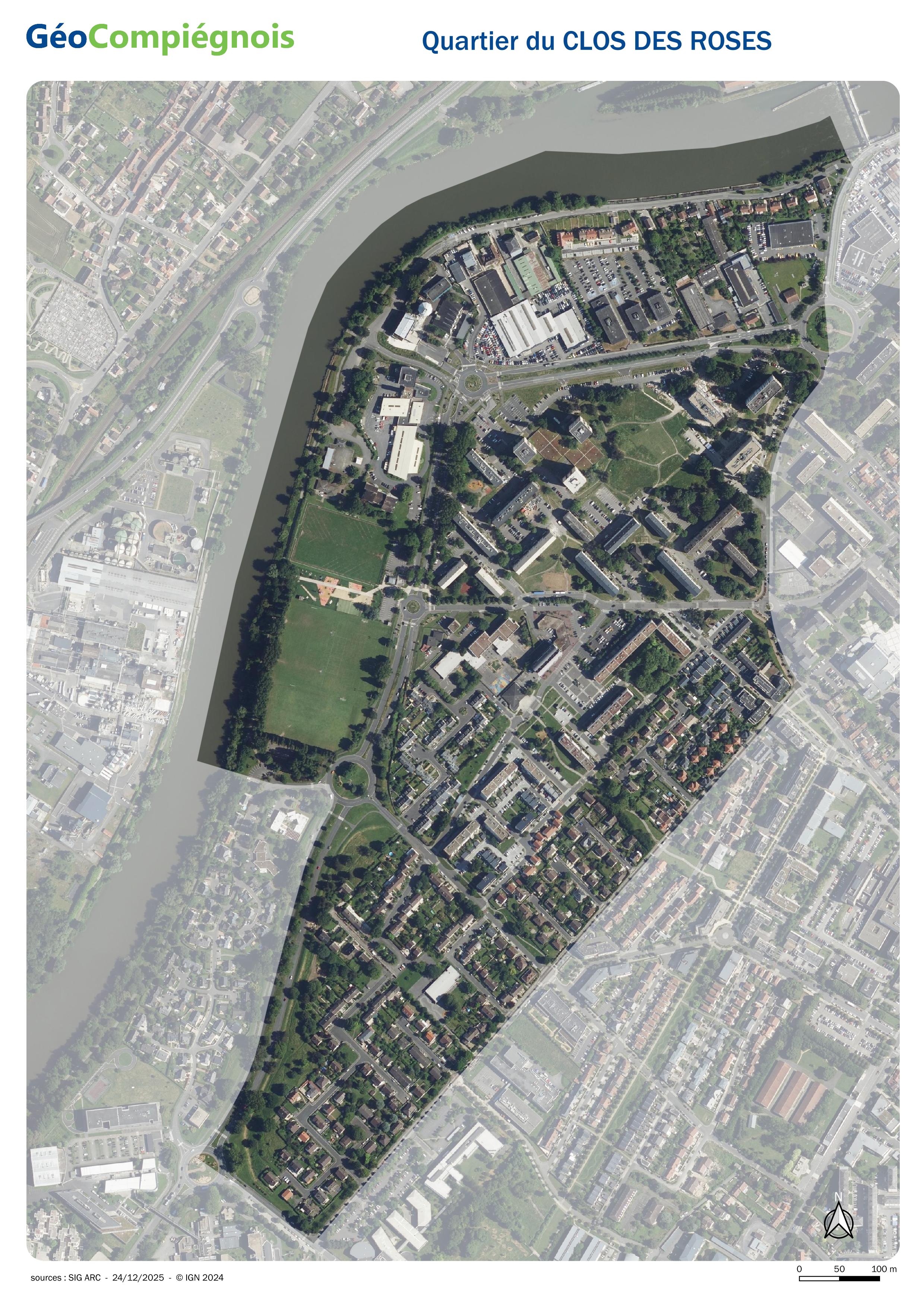 Photographie aérienne 2024 du quartier du Clos des Roses