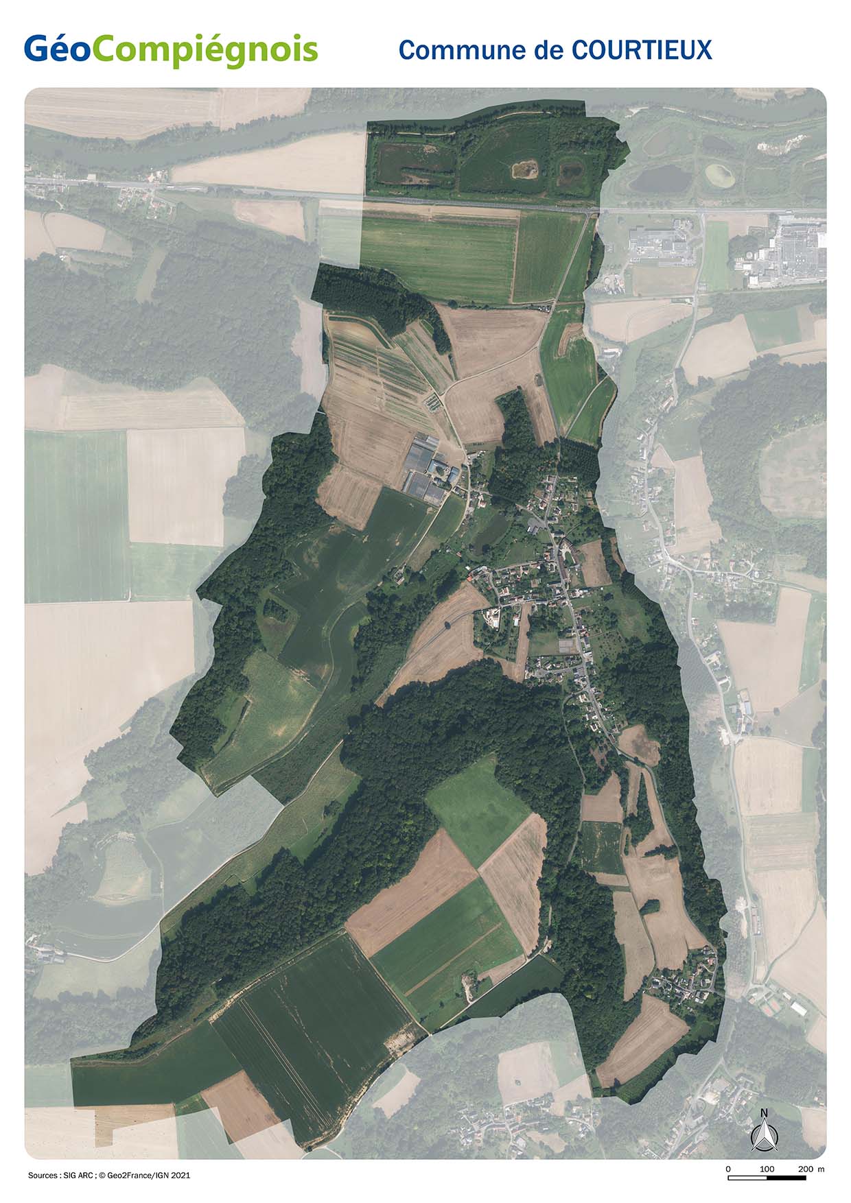 Photographie aérienne 2021 sur la commune de Courtieux