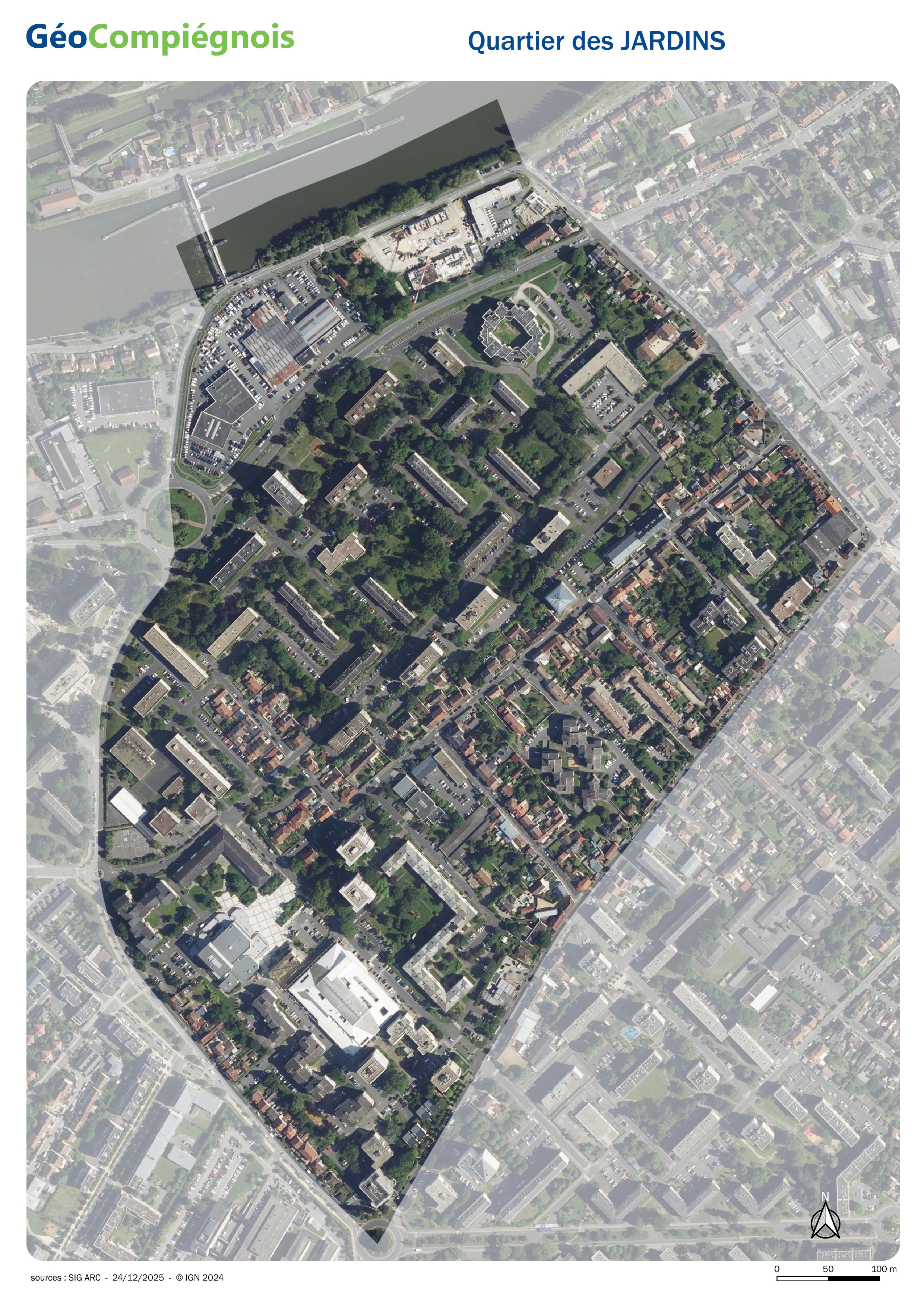 Photographie aérienne 2024 du quartier des Jardins