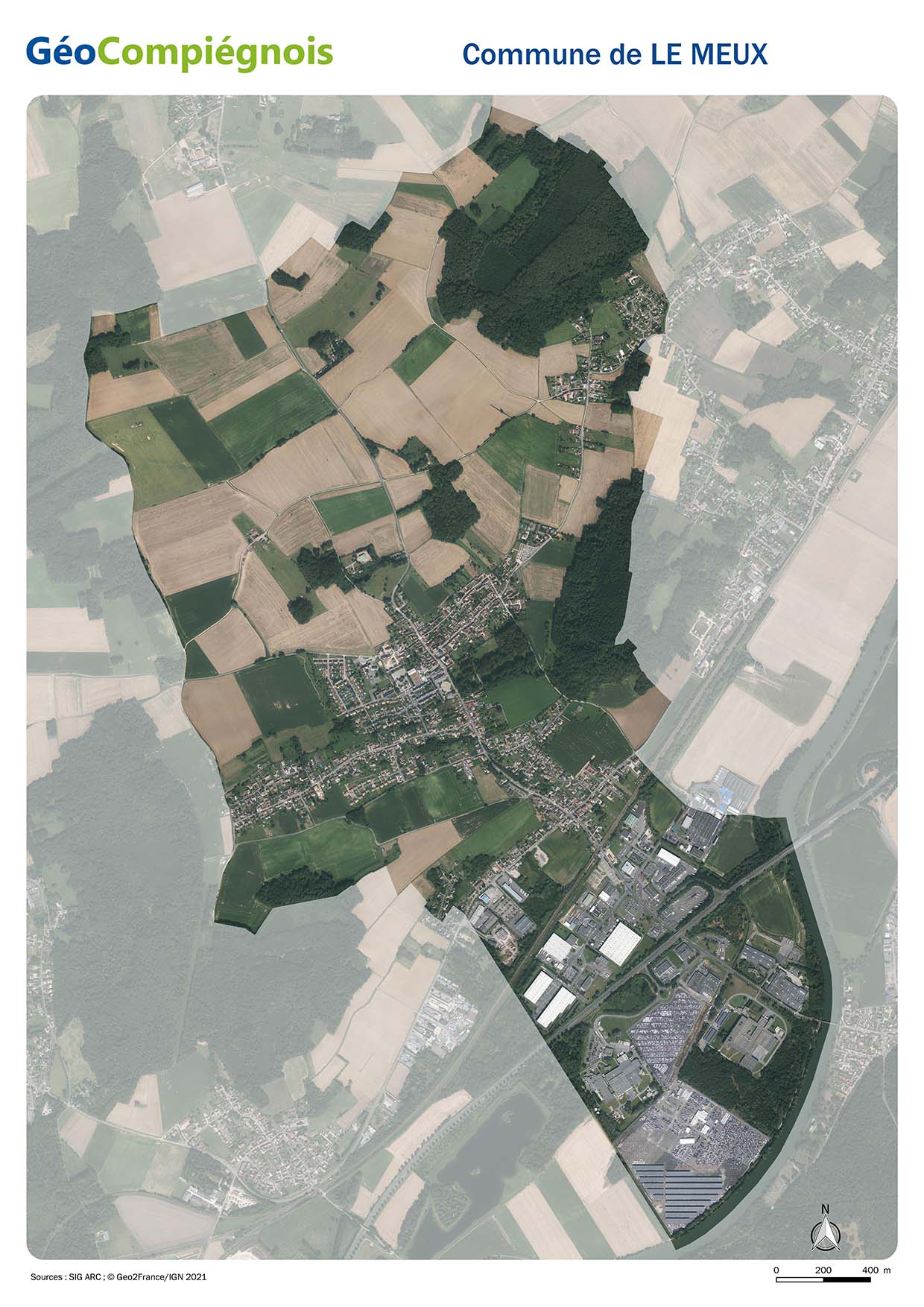 Photographie aérienne 2021 sur la commune de Le Meux