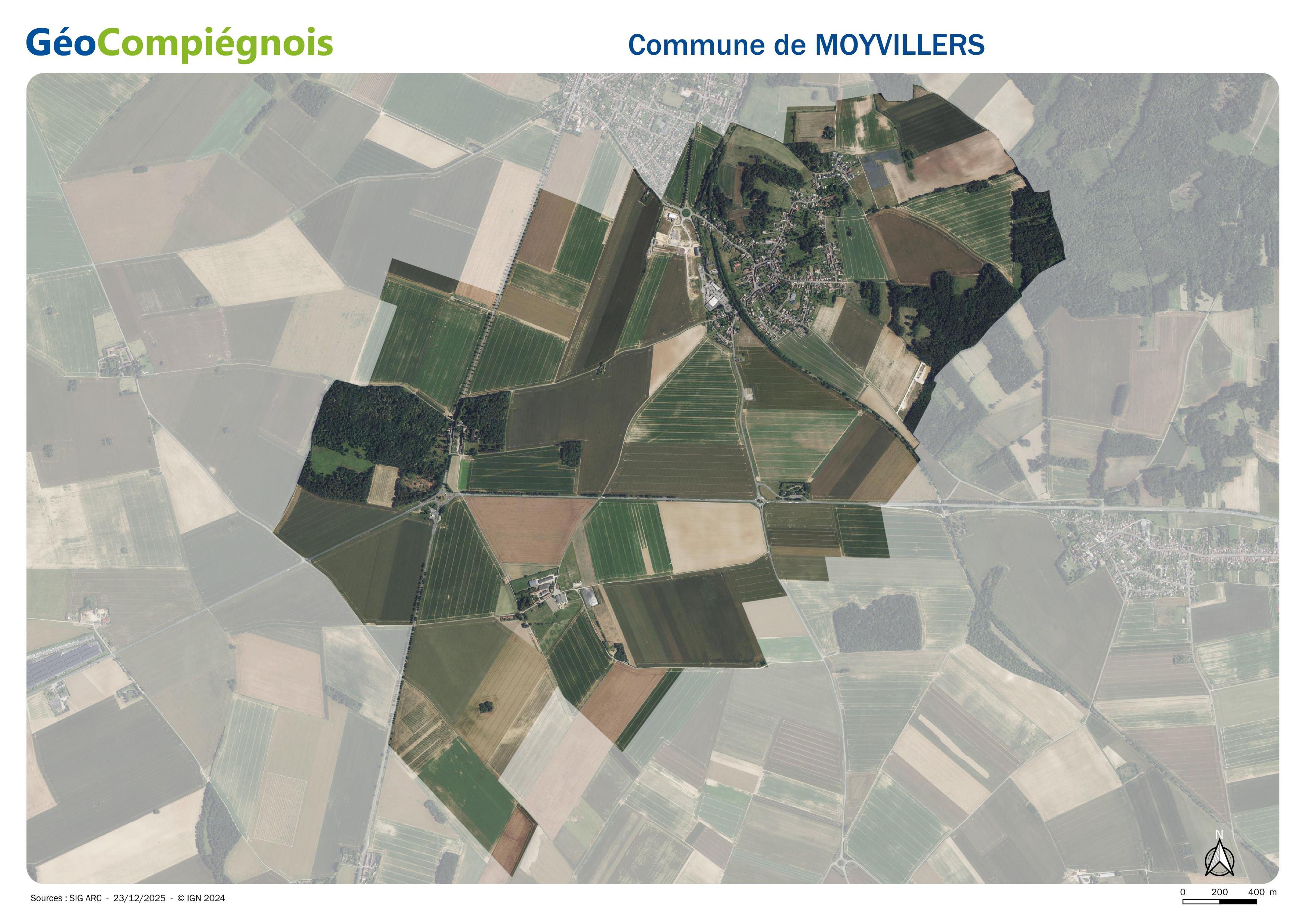 Photographie aérienne 2024 sur la commune de Moyvillers