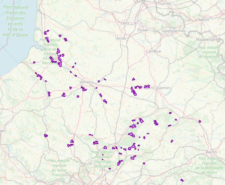 Zone sensible grande faune sur l'ancienne Région Picardie