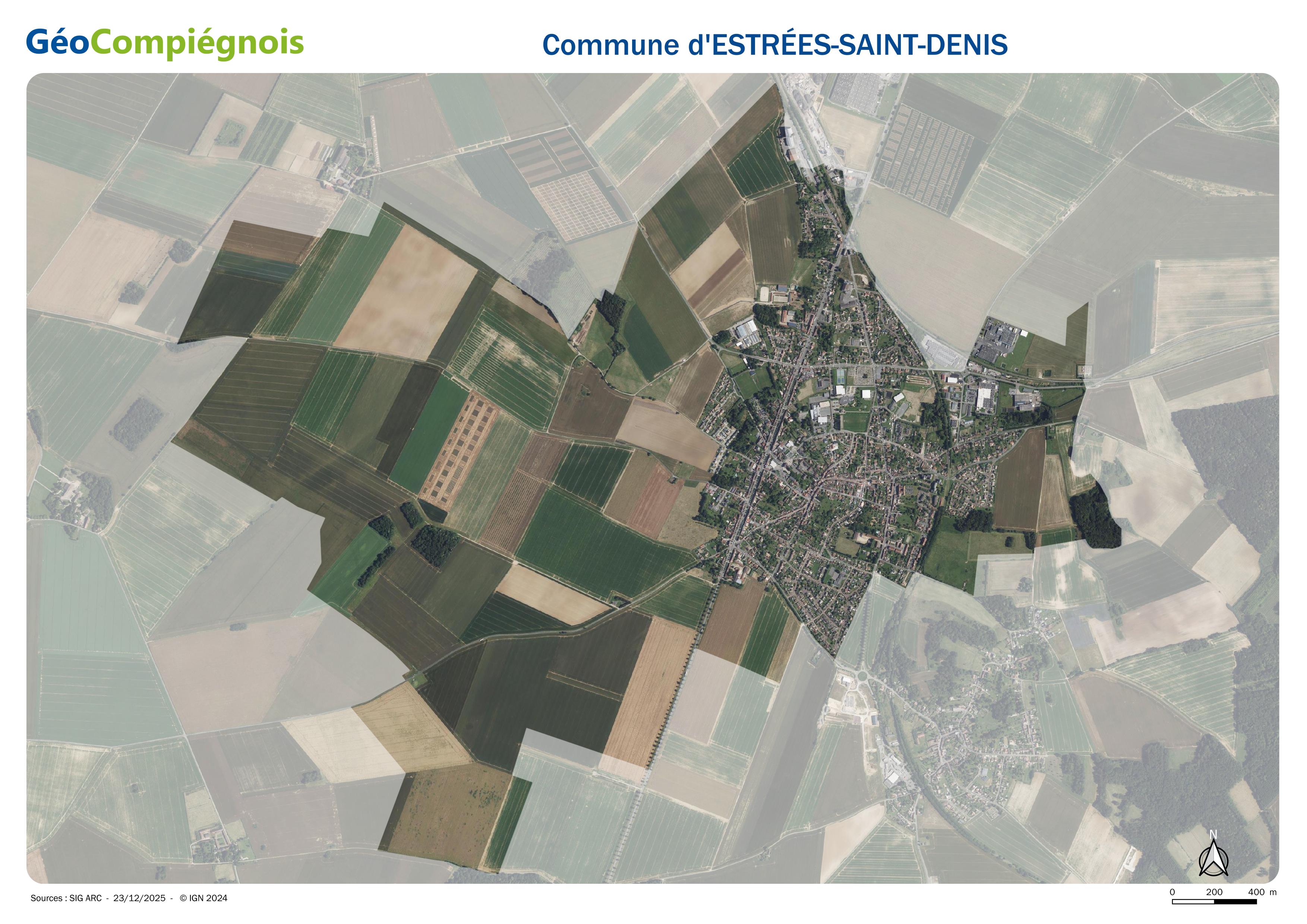 Photographie aérienne 2024 sur la commune d'Estrées-Saint-Denis