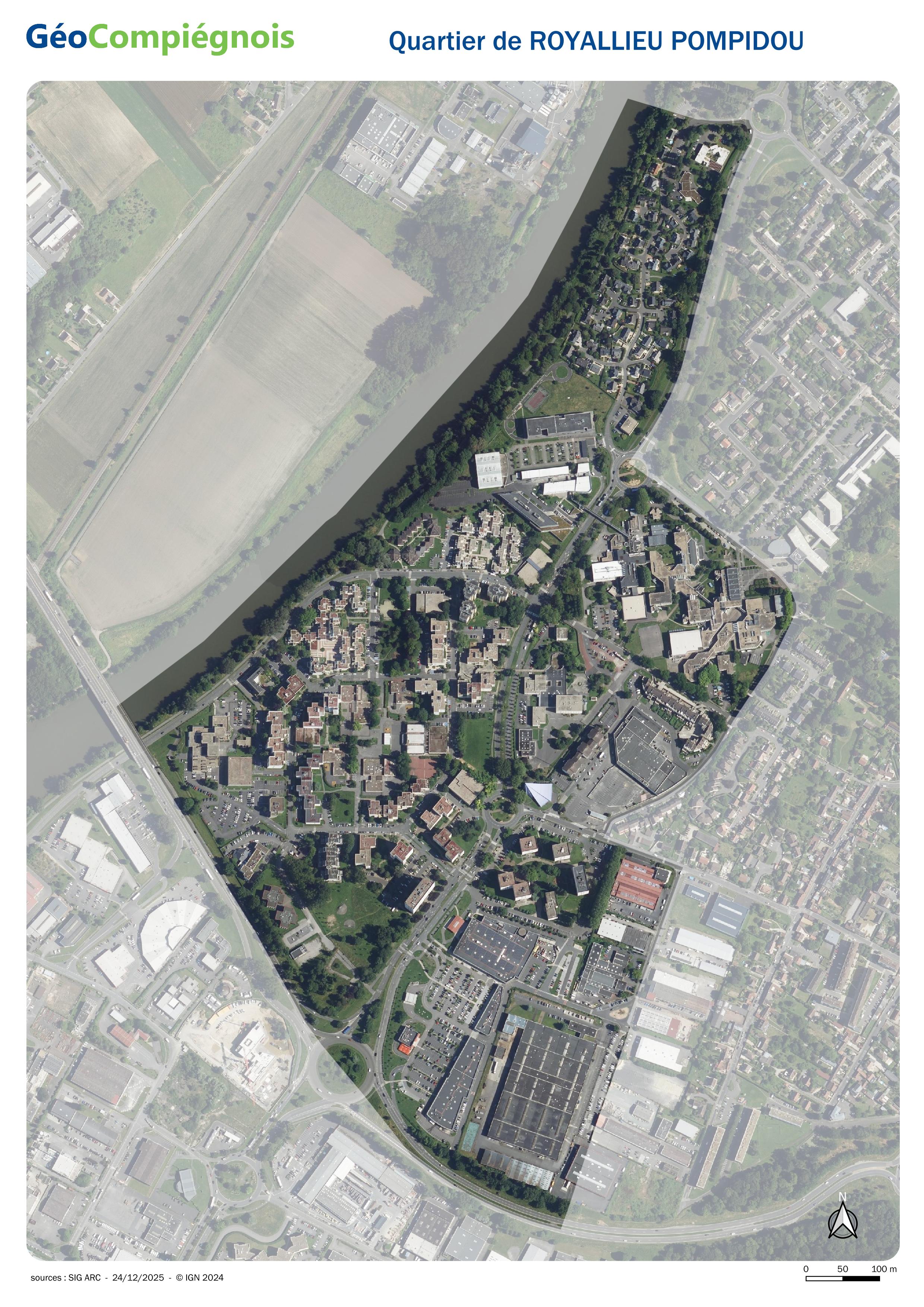 Photographie aérienne 2024 du quartier de Royallieu Pompidou