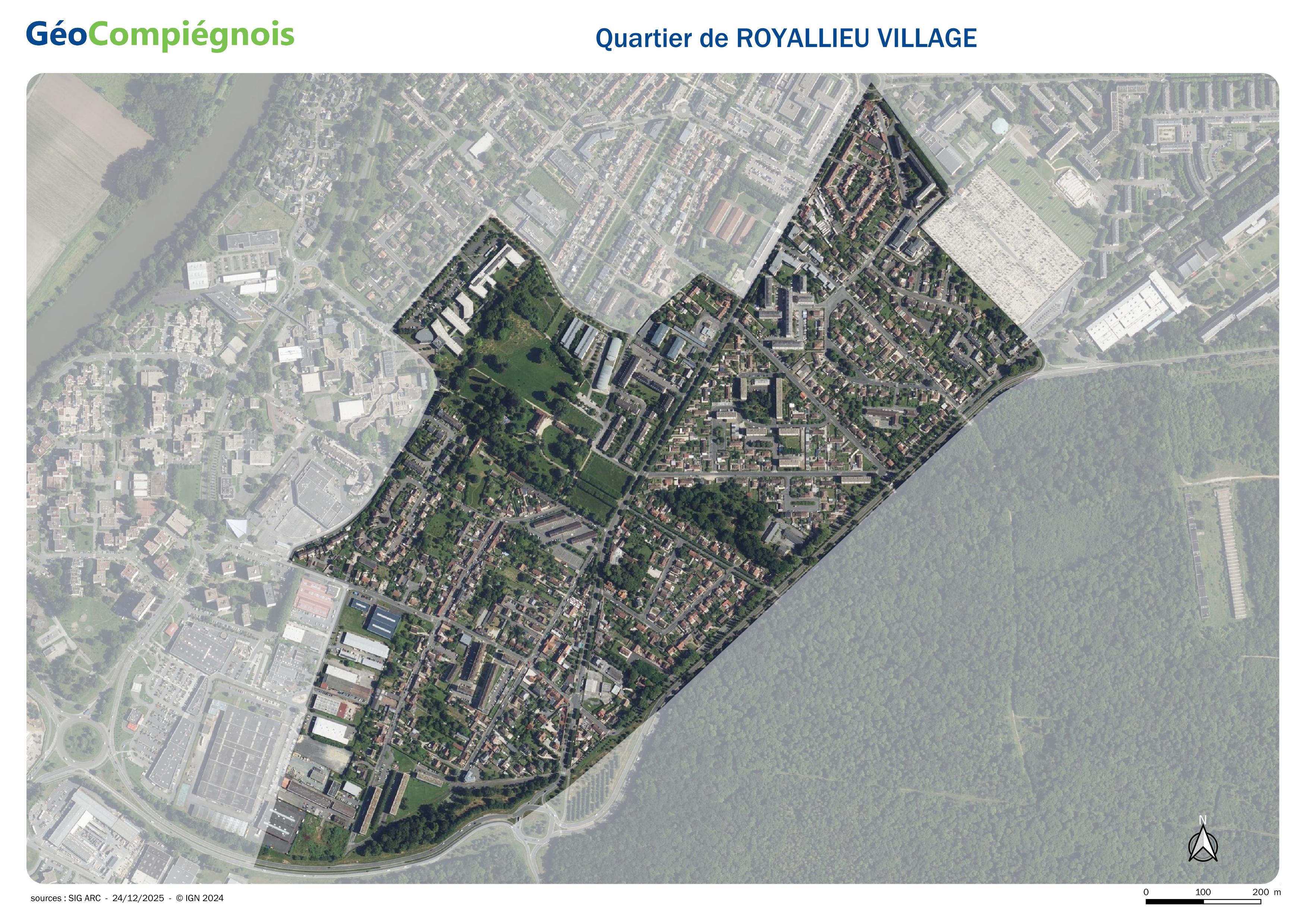 Photographie aérienne 2024 du quartier de Royallieu Village