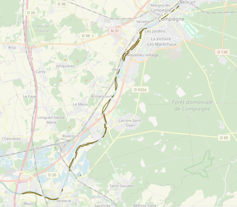 MAGEO (Mise Au Gabarit Européen de l'Oise) entre Compiègne et Creil - Emprise du projet
