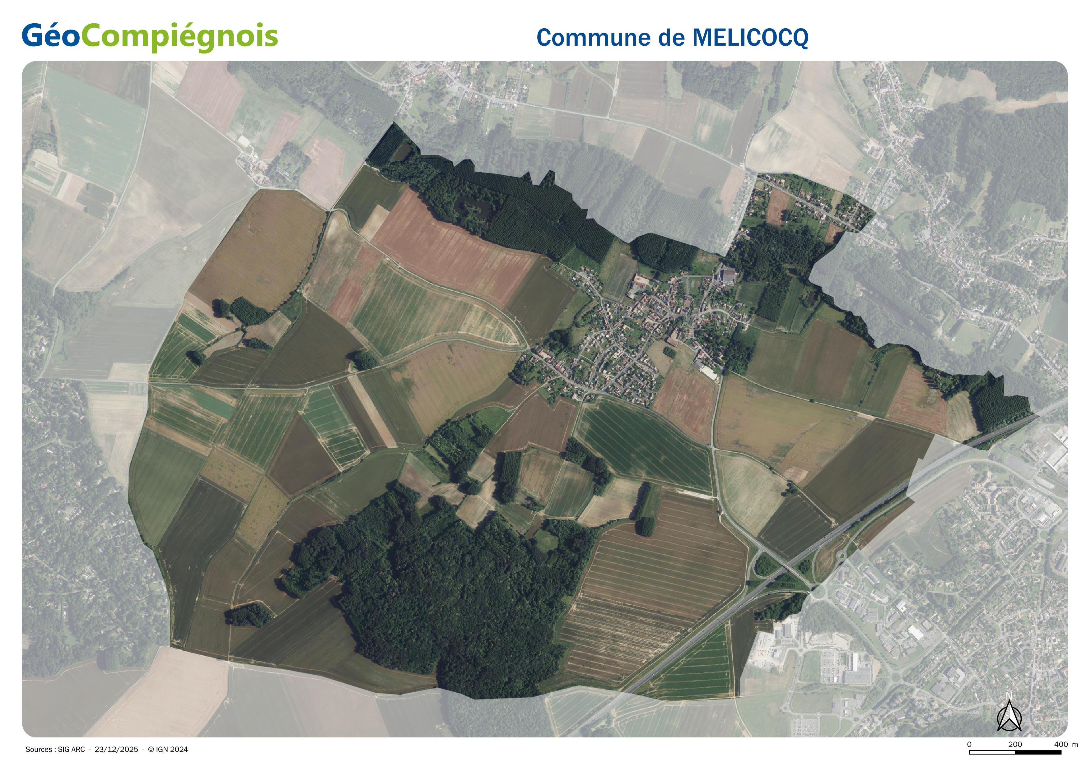 Photographie aérienne 2024 sur la commune de Mélicocq