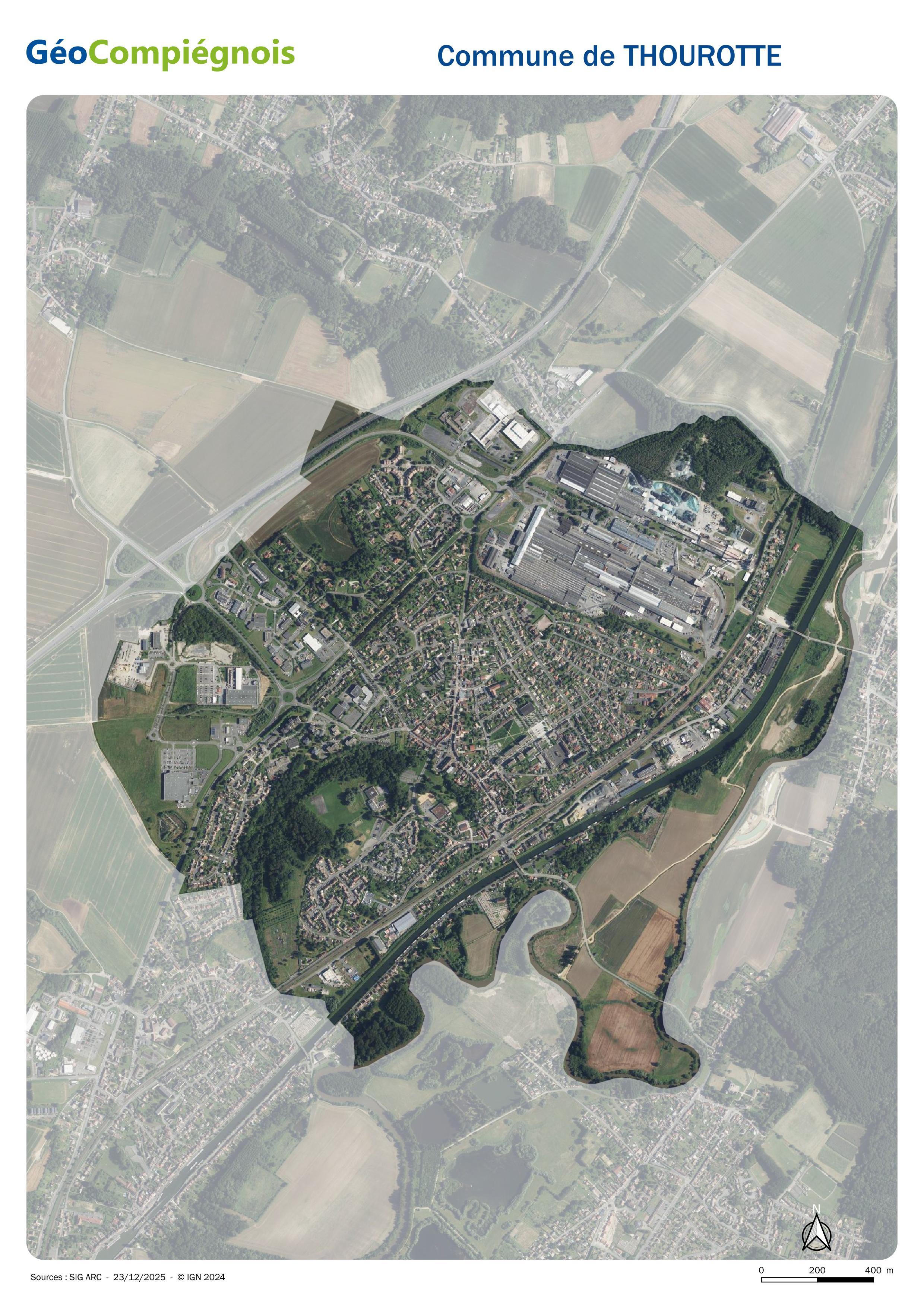 Photographie aérienne 2024 sur la commune de Thourotte