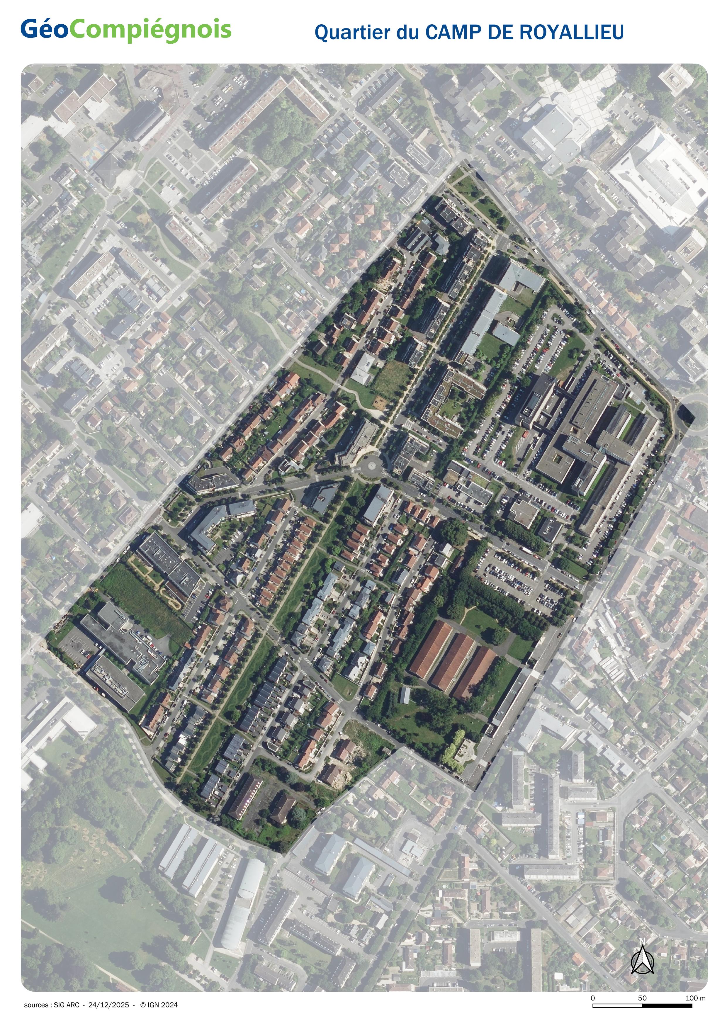 Photographie aérienne 2024 du quartier de Camp de Royallieu