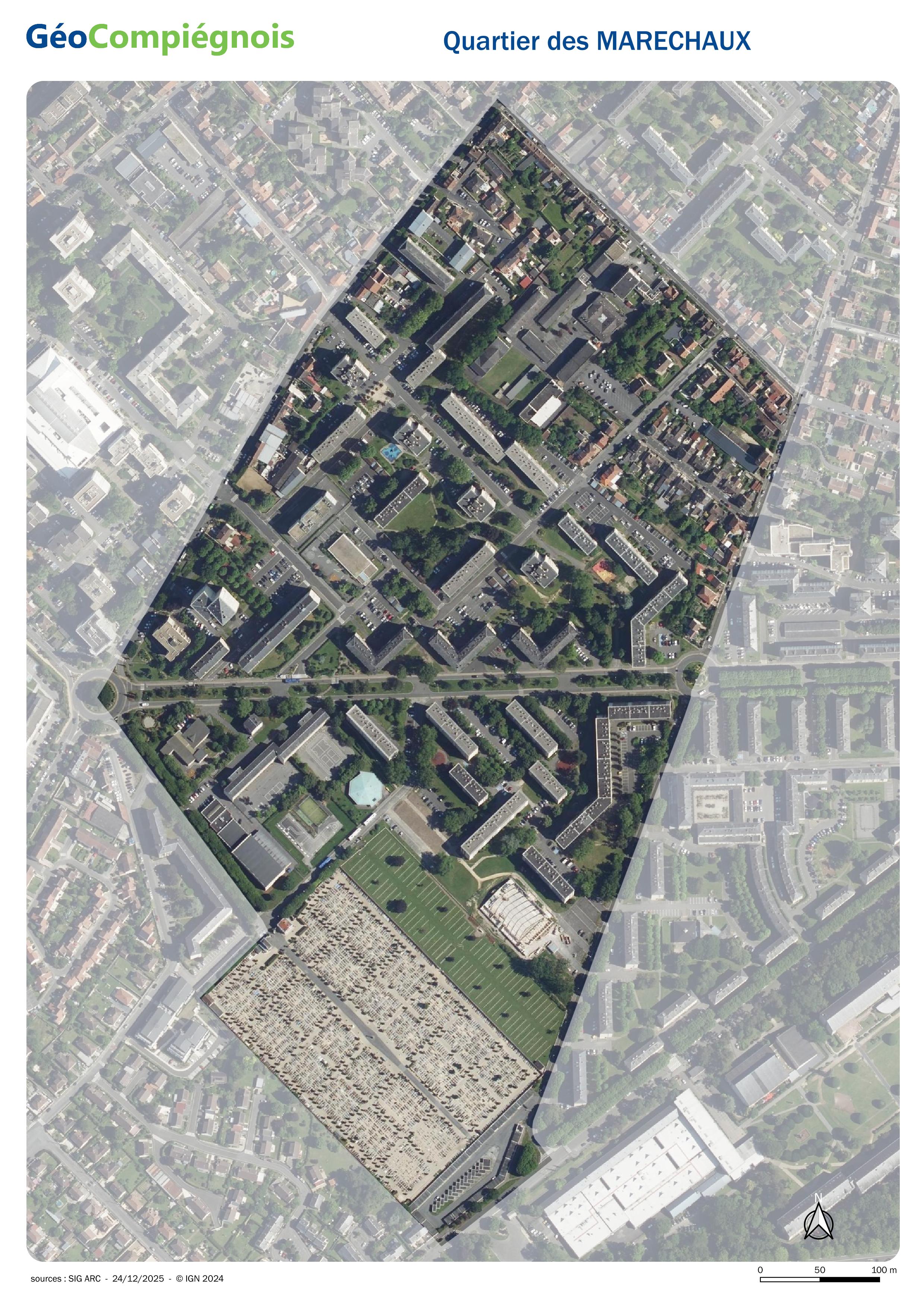 Photographie aérienne 2024 du quartier des Maréchaux
