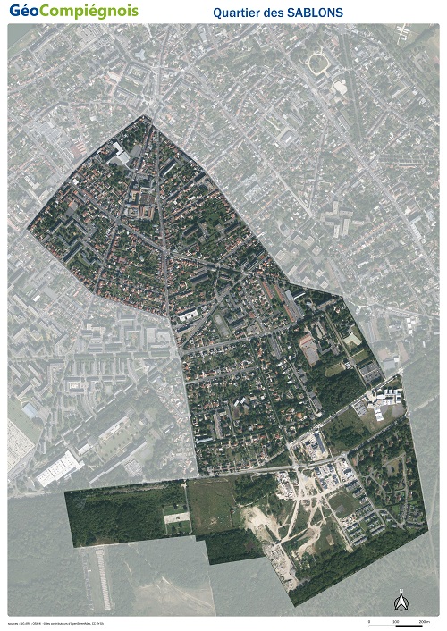 Photographie aérienne 2021 du quartier des Sablons
