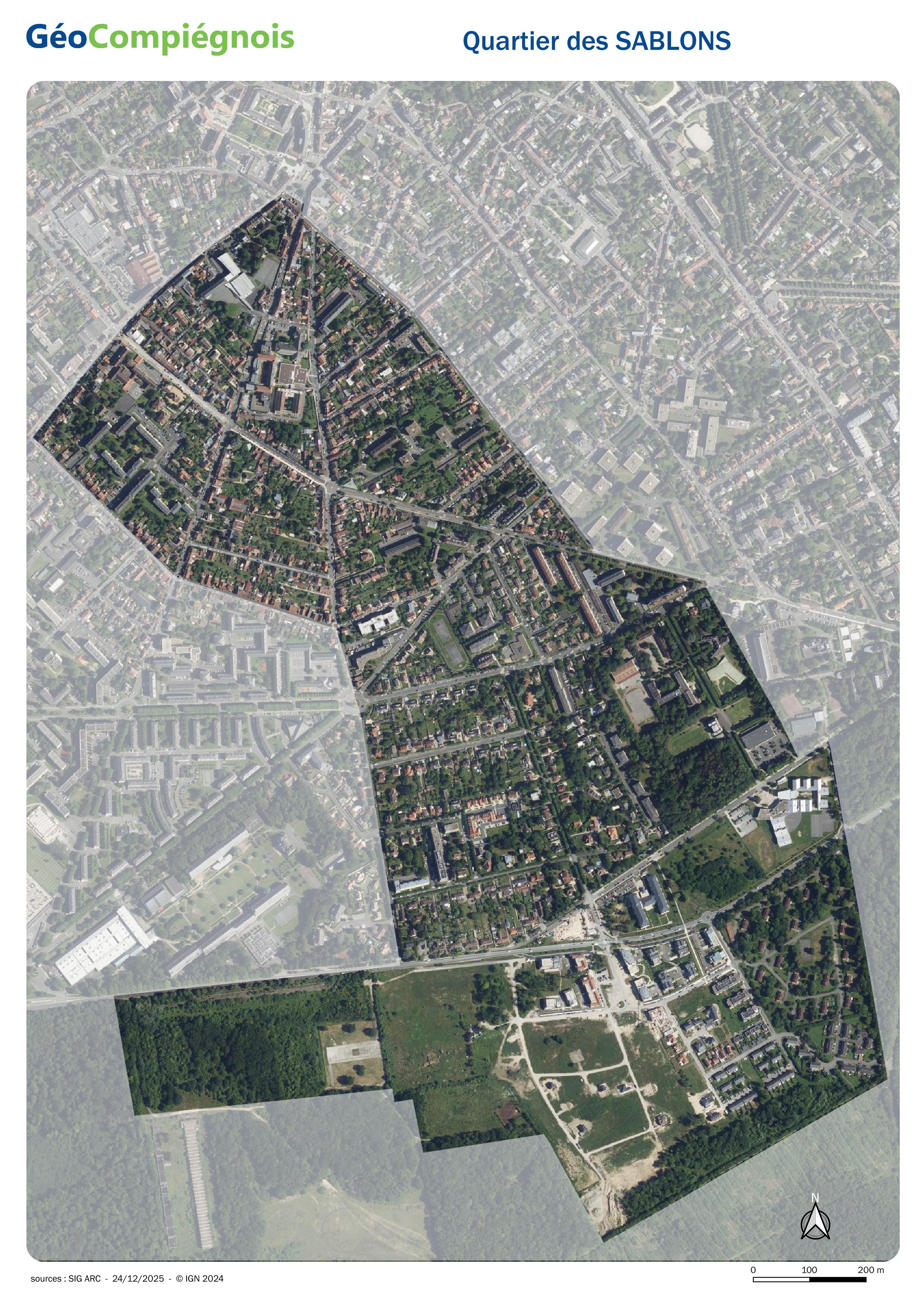 Photographie aérienne 2024 du quartier des Sablons