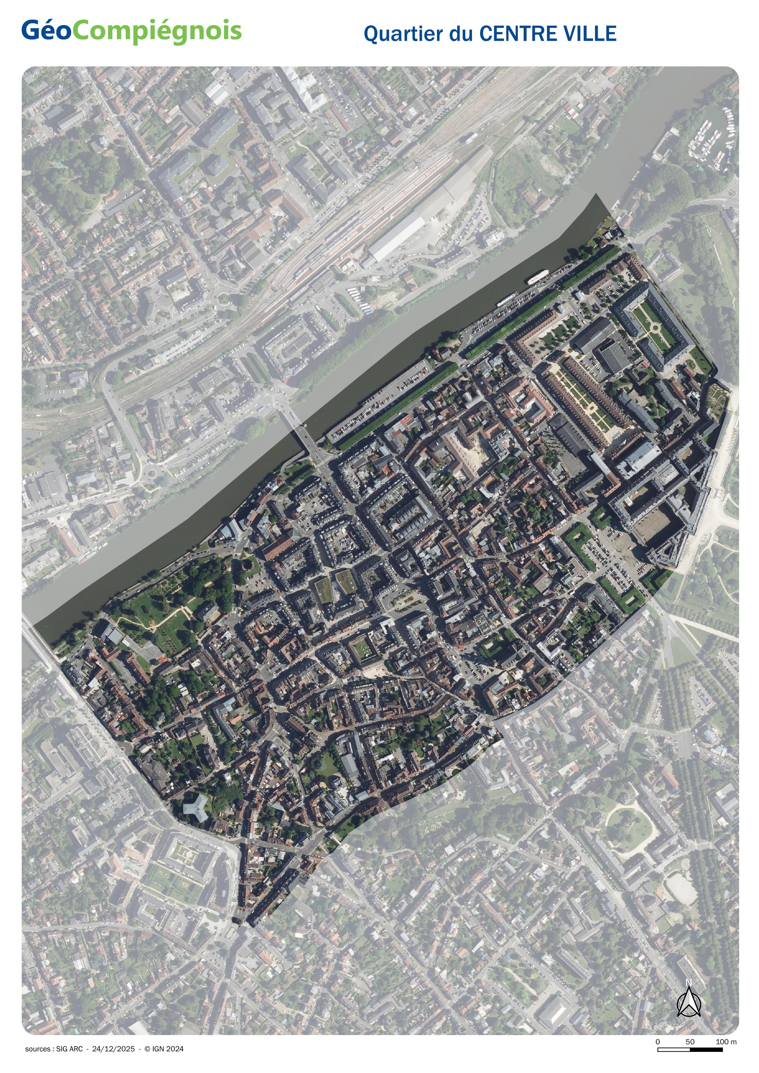 Photographie aérienne 2024 du quartier de Centre Ville