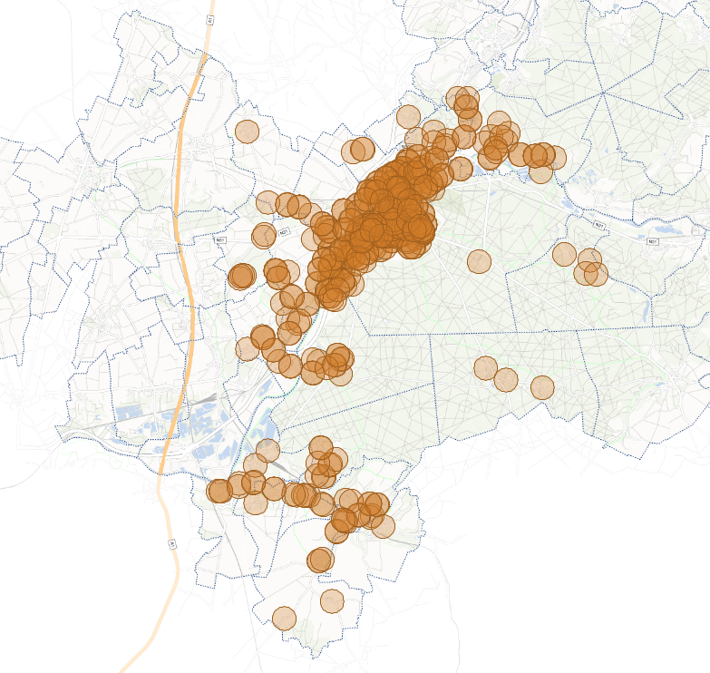 Aire de chalandise de 500m du réseaux de transport de l'Agglomération de la Région de Compiègne